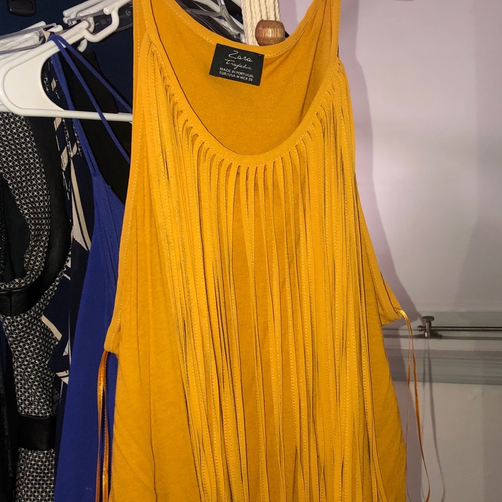 mustard yellow fringe shirt